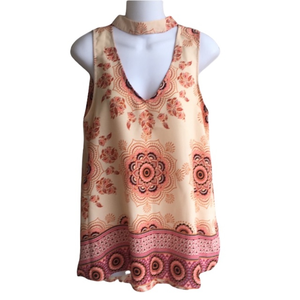 NWT Small Choker Top Blouse Folwy Fit Live 4 Truth Sleeveless Cream Multi